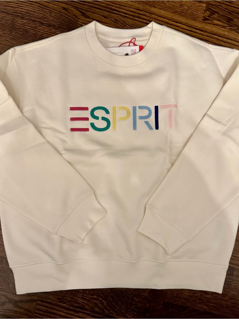 Viral Tik Tok Esprit Cream Logo Tee with Multicolor Embroidery- Size Medium
